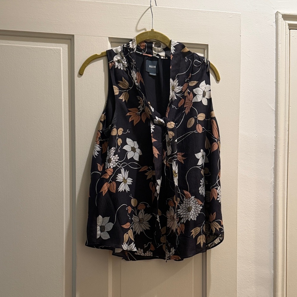 Maeve Black and Brown Floral Sleeveless Blouse
